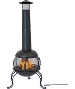 The Sunnydaze Black Steel Wood-Burning Outdoor Chiminea Fire Pit With Ra... - £224.04 GBP