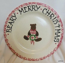Vintage Beary Merry Christmas Plate Hand Made and Hand Painted 10&quot; - £14.01 GBP