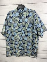 Cooke Street Men&#39;s Sz XL  Aloha Hawaiian Shirt Palm Leaves Blue Green - £12.44 GBP