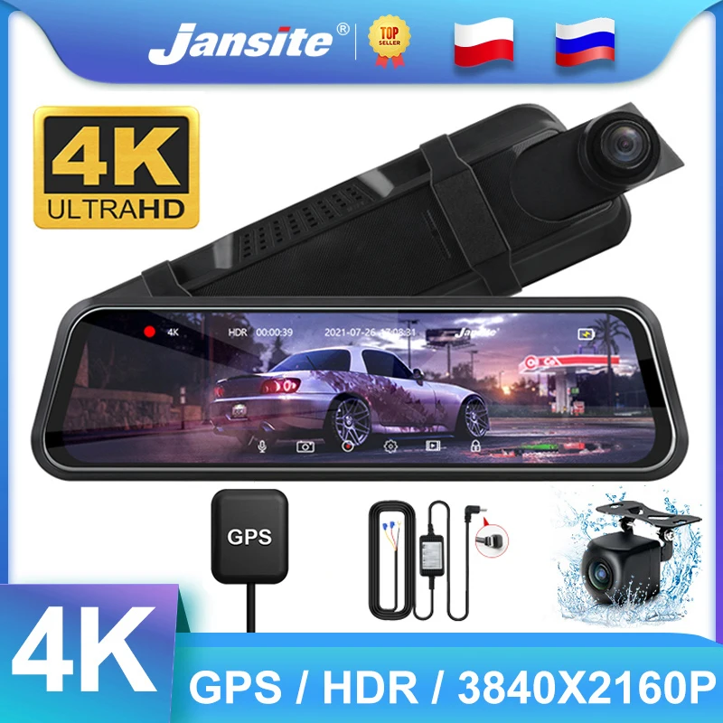 Jansite 10&quot; 4K Car DVR Driving Recorders Mirror Touch Screen Time-lapse Video - £71.98 GBP+