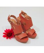 Audrey Brooke Tan Wedge Platform Leather Sandals US 8M - $272.54 MXN