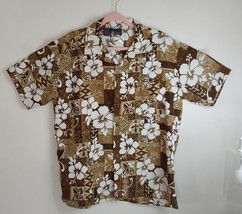 Roundy Bay Hawaiian Men&#39;s Shirt Brown and White color 100% Polyester flo... - $19.37