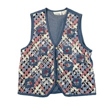 Casey and Max Vintage Vest Womens Medium Blue Red Woven Denim Gingham Ti... - $30.88