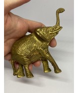 Vintage Solid Brass Elephant Raised Trunk For Good Luck Detailed 4.25” Tall - $17.77