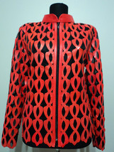 Red leather leaf jacket women design 05 genuine short zip up light lightweight 1 thumb200