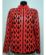 Plus Size Red Leather Leaf Jacket Women All Colors Sizes Genuine Zip Short D5 - £179.63 GBP