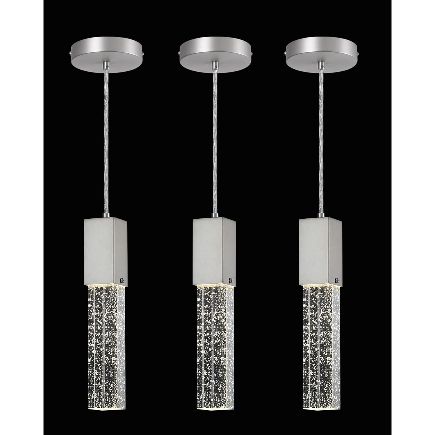 Modern Crystal Pendant Lights For Kitchen Island, Brushed Nickel Pendant Light F