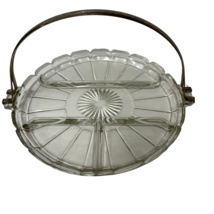 Starburst Divided Clear Glass Relish Tray Serving Platter With Removable Handle - £12.49 GBP