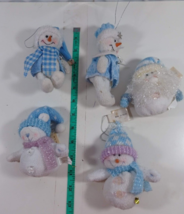 4 Plush Snowmen Christmas Ornaments and one santa very nice - $5.94