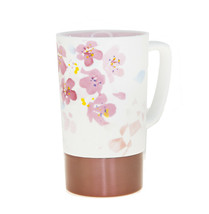 Starbucks Pink Cherry Blossom Sakura Double Walled Ceramic Steel Mug 16Oz - £65.66 GBP