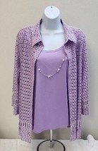 Alfred Dunner Womens 3/4 Sleeve Layered Top Size L Large Purple Silver - £26.50 GBP