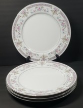 4-White &amp; Lavender Floral Pattern Melody 7101 Fine China 10 3/8&quot; Dinner Plates - £26.12 GBP