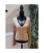 Double Zero Cable Knit Sweater Women&#39;s M Beige V-Neck Long Sleeve Pullover - $41.55 CAD