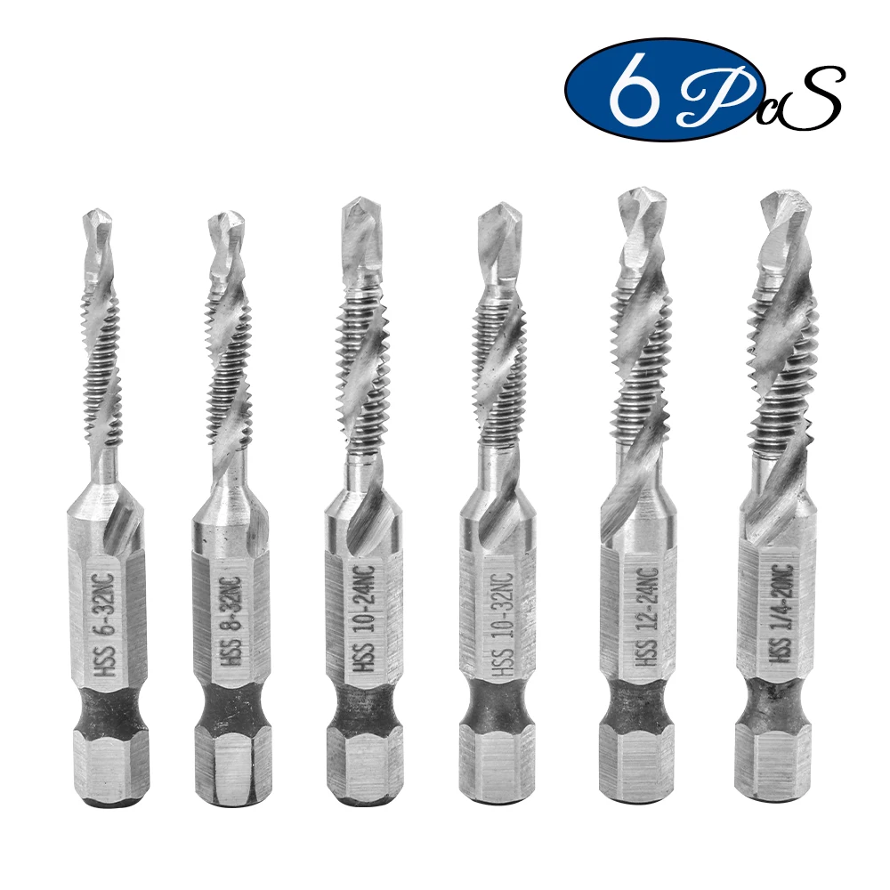 NINDEJIN 6pcs/set UNC thread screw tap drill bits set 6-32 8-32 10-24 10-32 hex  - £176.59 GBP
