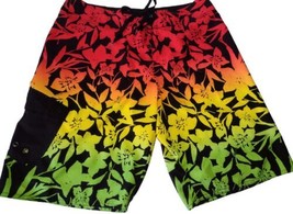 Hang Ten Mens Floral Board Shorts Size 34 Tropical Colorful Ombre Cargo Pocket - £12.12 GBP