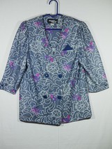 Whirlaway Top Blue Floral Blouse 3/4 Sleeve Button Up Sz 10 - £7.85 GBP