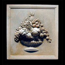 Fruit Basket Decorative Wall Relief Sculpture Plaque - $246.51