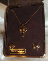 Vintage /New in Box  Polished Gold Tone  Necklace &amp; Post Earrings Set Fox Face - £7.81 GBP