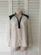 PARKER Ivory 100% Silk Leather Trim Top (Size S) - MSRP $242.00! - £23.88 GBP