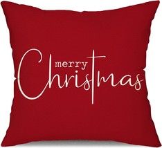 Merry Christmas Throw Pillow Decorative Beige Cotton Cloth Linen Cloth Pillow - £23.78 GBP