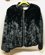 Dennis Basso Black w Faux Leather Trim Waist Length Jacket Zip Front SZ L - £51.37 GBP