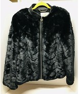 Dennis Basso Black w Faux Leather Trim Waist Length Jacket Zip Front SZ L - £50.84 GBP