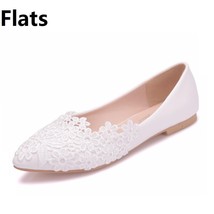 Crystal Queen White Lace Flower Pumps womens Elegant Wedding Shoes Bride High He - £48.18 GBP