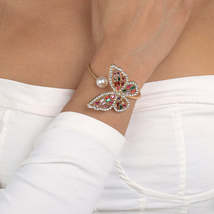 Crystal &amp; Pearl 18K Gold-Plated Butterfly Bypass Bangle - £11.98 GBP