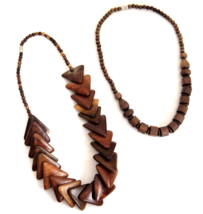 Wooden Bead Necklaces Round and Triangle Beads Necklace 19&quot; &amp; 20&quot; Chunky Lot 2 - £11.67 GBP
