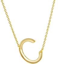 Gold-plated Sterling Silver Sideways Letter C Initial Pendant Chain Necklace - £37.96 GBP