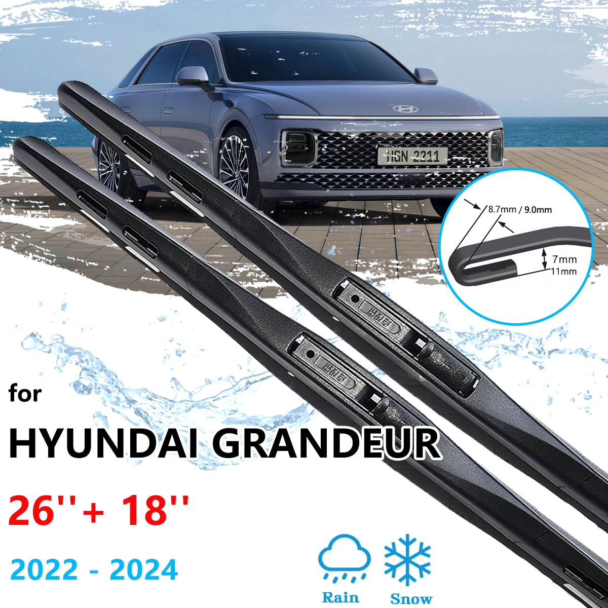 For Hyundai Grandeur GN7 2022 2023 2024 Front Wiper Blades Rubber Brushes Window - £25.54 GBP+