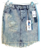 Tinseltown Distressed Denim Skirt Faded Blue Jean Denim Hi-lo Skirt NWT$36 Sz 3 - £21.57 GBP