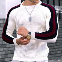 Round neck color contrast t-shirt men&#39;s casual loose bottoming sweater - £21.04 GBP