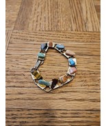 Gold Tone Multi Colored Stone Bracelet, Square Link Slip On, Vintage  - $15.44 CAD