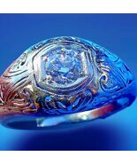 EARTH MINED DIAMOND Deco Engagement Ring Antique Filigree Solitaire 14K ... - $3,605.25