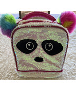 Fast Forward Girls Panda White Sequins Pink Purple Poms Zip Lunch Box - $12.77 CAD