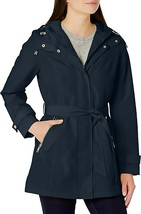 Authentic Nautica Women&#39;s Hooded Raincoat with Belt Jacket, Navy Seas, Large - £48.45 GBP