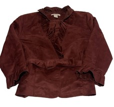 Women&#39;s Peter Nygard Red Suede-Like Blazer Size 16 Jacket Ruffle Tie Euc - £17.01 GBP