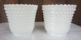 Set of Two Vintage Hobnail Dash White Milk Glass Planter Vases Scalloped Edges - £15.17 GBP