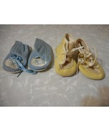 Lot of 2 Vintage Baby Shoes Yellow Blue with embroidery Baby or Doll - $447.17 MXN