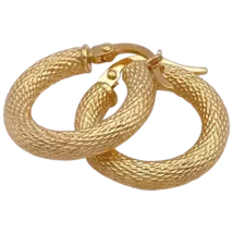 Textured Hoop Earrings 18K Gold 3/4" Length - $785.35