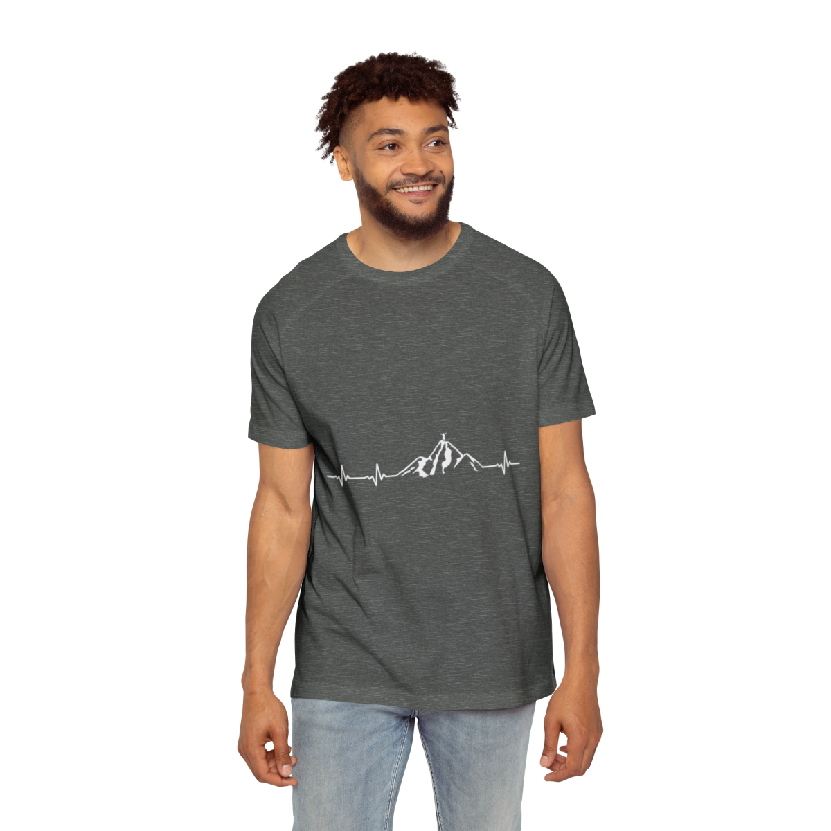 Mens Raglan T-Shirt: Mountain Heartbeat Print, Casual Comfort, Soft Fabric - $36.05 - $40.17