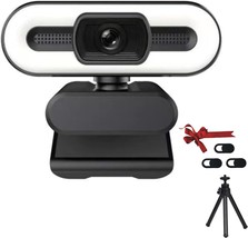 Webcam with Microphone for Desktop 1080P Web Camera with Light and Tripod Stand  - £31.45 GBP