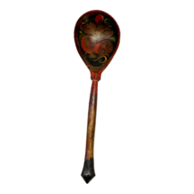 Handpainted Wooden Spoon Folk Art Vtg Brown Red Gold Fruit READ Kitschy Kitchen - £14.93 GBP