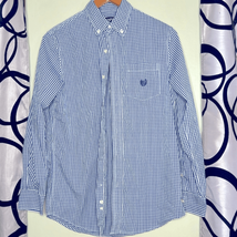 Chaps Mens Shirt Size Small Blue White Plaid Check Stretch Cotton - £9.25 GBP