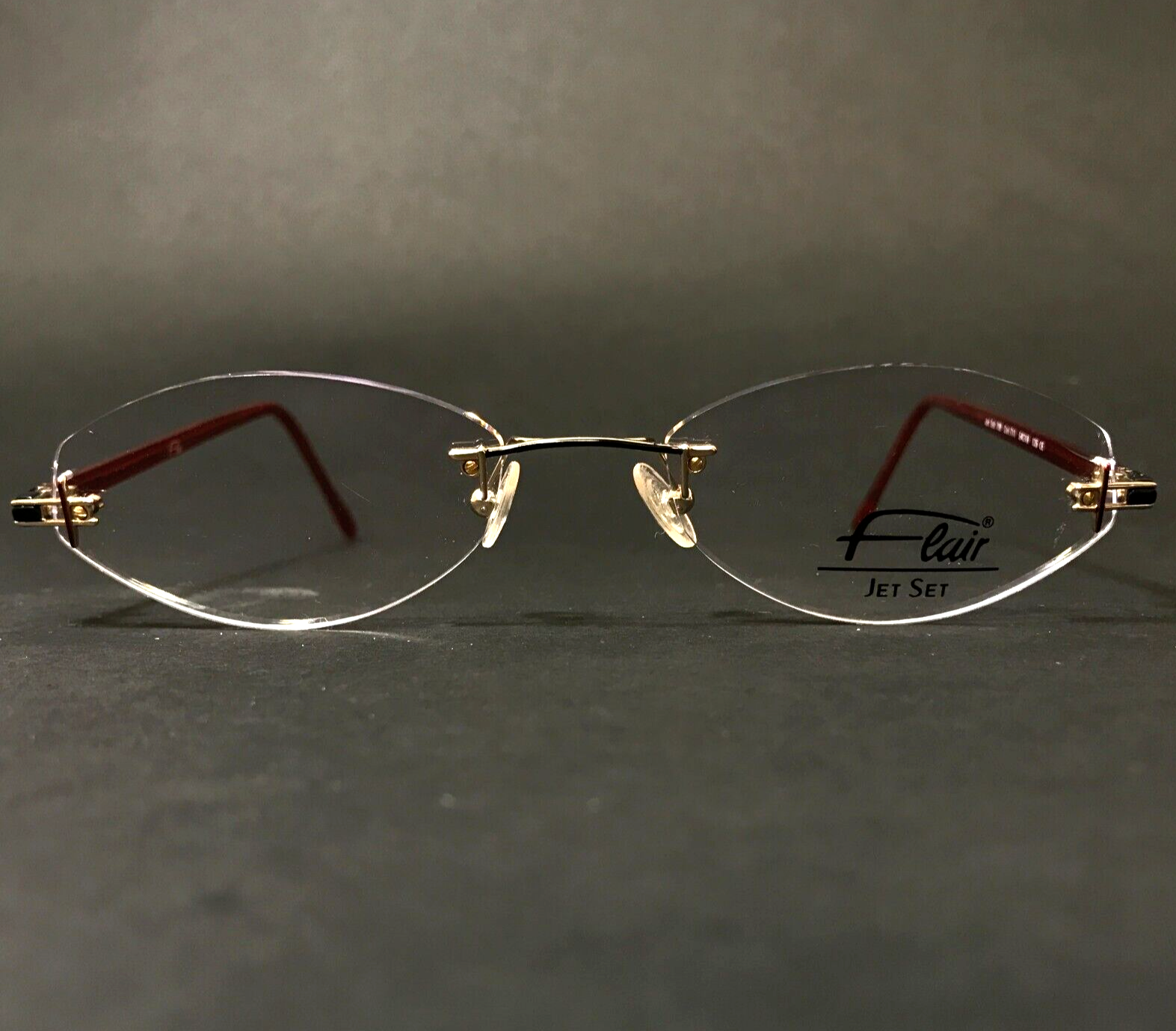 Flair Brille Rahmen Jet Set 709 Col.711 Rot Gold Oval Rahmenlose 54-18-135 - $98.98