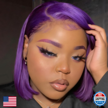 Rqy Dark Purple Human Hair Wig 13X4 Hd Lace Frontal Short Straight Lace ... - $101.47