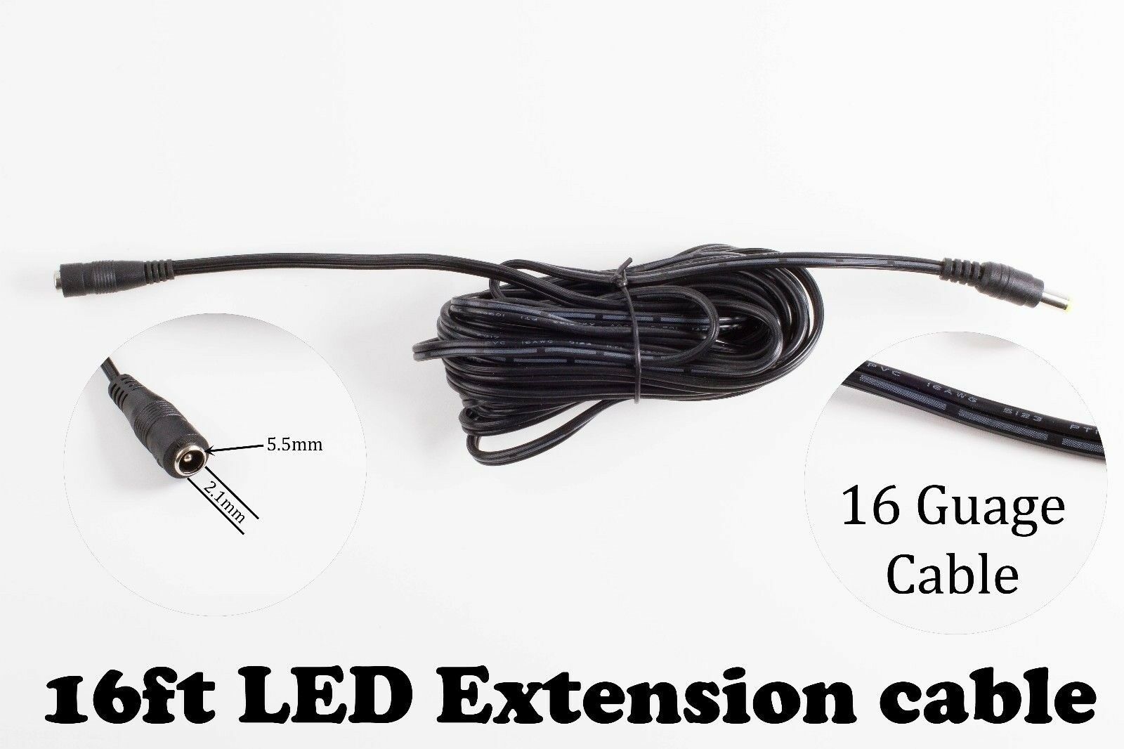 LEDupdates 16ft Power supply AC adapter Extension Cable 5.5mm x 2.1mm DC... - $9.89