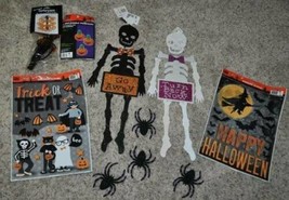 Halloween Decorations 21 Pc Hanging Pumpkins Skeletons Window Clings Spiders - £14.28 GBP