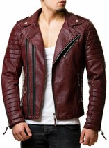 New Mens Genuine Lambskin Real Leather Stylish Quilted Jacket Slim Motor... - £128.61 GBP